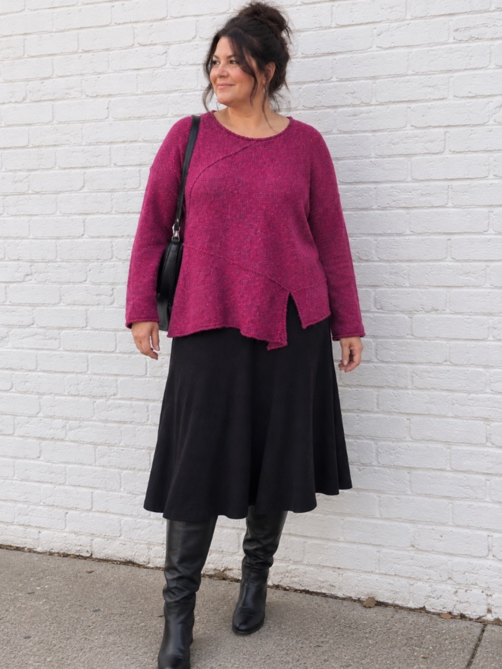 Habitat Magenta Speckled Asymmetrical Knit Crewneck Sweater Langenlook XL